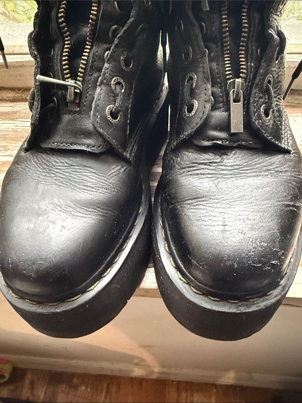 Dr. Martens Black Leather Platform Lace-Up Boots with Zipper - Picture 2 of 6